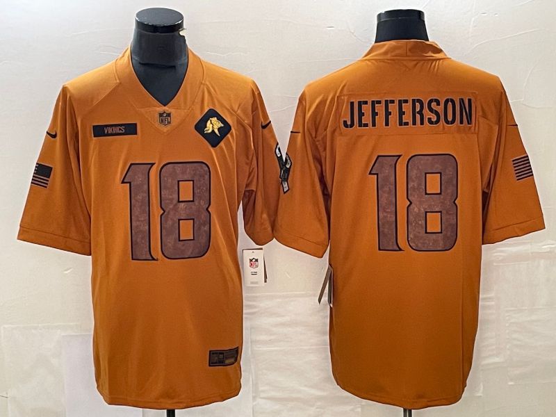 Men Minnesota Vikings 18 Jefferson brown Nike 2023 Salute To Service Limited NFL Jersey